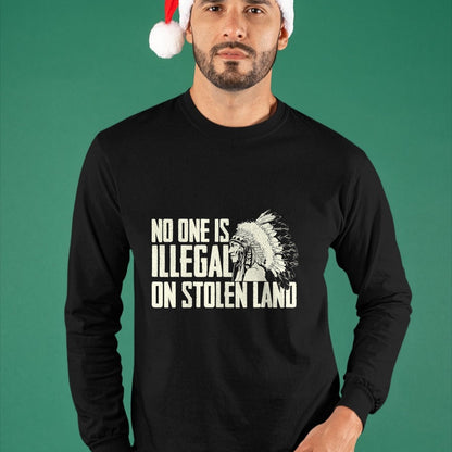 Native American T-Shirts, Vintage Native American Unisex T-Shirt/Hoodie/Sweatshirt HLT00 - No One Is Illegal On Stolen Land - Indian Native American T-Shirt (1)