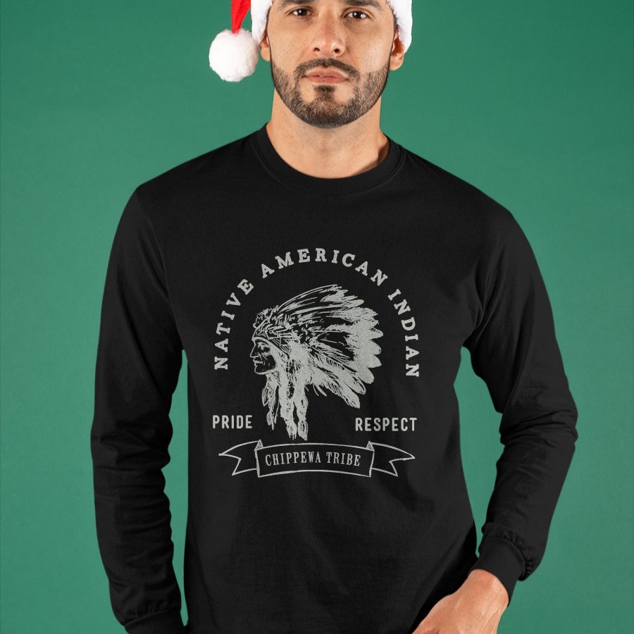 Native American T-Shirts, Vintage Native American Unisex T-Shirt/Hoodie/Sweatshirt HLT00 - American Flag - Chippewa Tribe Native American Indian Pride Respect Love T-Shirt