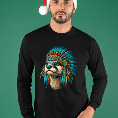 Native American T-Shirts, Vintage Native American Unisex T-Shirt/Hoodie/Sweatshirt HLT00 - Native Indian Otter Native American Indian Feathers T-Shirt (1)