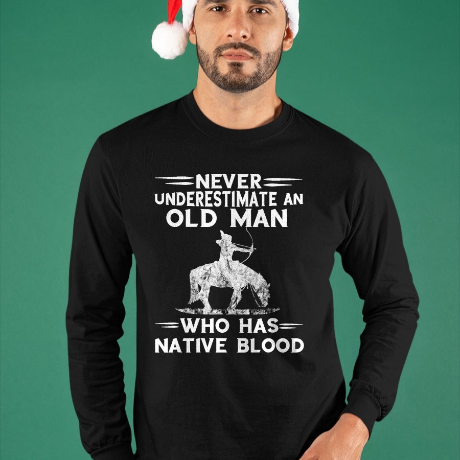 Native American T-Shirts, Vintage Native American Unisex T-Shirt/Hoodie/Sweatshirt HLT00 - Never Underestimate An Old Man Native American Warrior T-Shirt