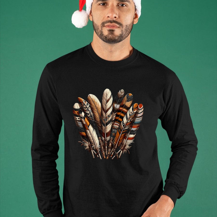 Native American T-Shirts, Vintage Native American Unisex T-Shirt/Hoodie/Sweatshirt HLT00 - Southwest Native American Indian Tribal Art Colorful Feather T-Shirt (1)