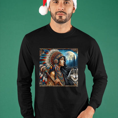 Native American T-Shirts, Vintage Native American Unisex T-Shirt/Hoodie/Sweatshirt HLT00 - indian native american woman with white wolf vintage gifts T-Shirt (1)