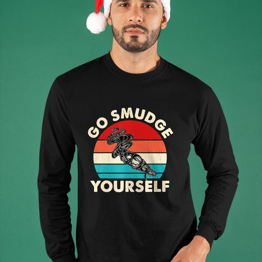Native American T-Shirts, Vintage Native American Unisex T-Shirt/Hoodie/Sweatshirt HLT00 - Go Smudge Yourself Native American Funny Smudging Feather T-Shirt (1)