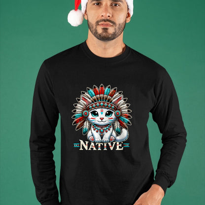Native American T-Shirts, Vintage Native American Unisex T-Shirt/Hoodie/Sweatshirt HLT00 - Native American Day Cute American Native Indian Kawaii Cat T-Shirt (1)