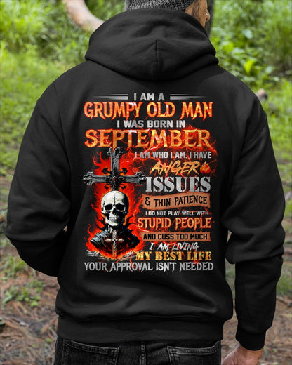SEPTEMBER - GRUMPY OLD MAN T-SHIRT - FUNNY SKULL ANGER ISSUES TEE - PERFECT GIFT FOR MEN ccdi09 / male (SKU12-319-09)