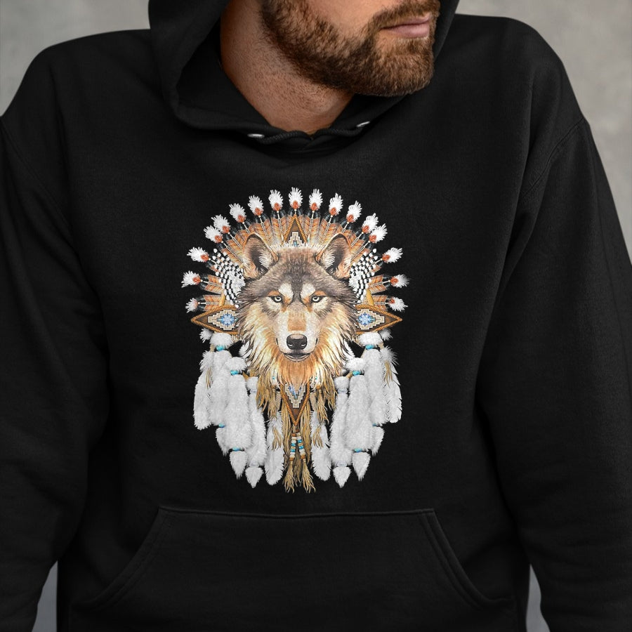 Native American T-Shirts, Vintage Native American Unisex T-Shirt/Hoodie/Sweatshirt HLT00 - Native American Wolf Feather T-Shirt (1)