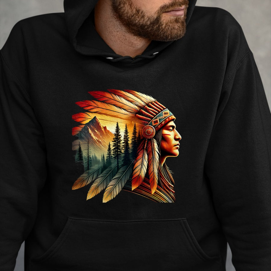 Native American T-Shirts, Vintage Native American Unisex T-Shirt/Hoodie/Sweatshirt HLT00 - Retro Native American Indian Headdress Vintage Men Graphic T-Shirt (1)