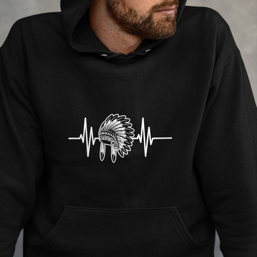 Native American T-Shirts, Vintage Native American Unisex T-Shirt/Hoodie/Sweatshirt HLT00 - Native Indian Headdress Heartbeat Indigenous Native American T-Shirt