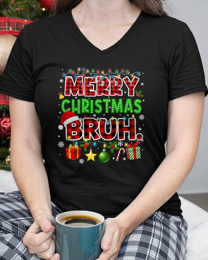 Merry Christmas Bruh Funny Red Plaid Teens Meme T-Shirt (SKU-MRCM-13) FMA