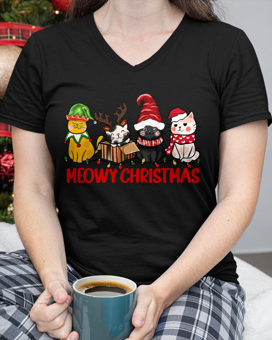 Funny Christmas Cats - Cute Kitten Cats Santa Hat Xmas T-Shirt (SKU-MRCM-9) FMA