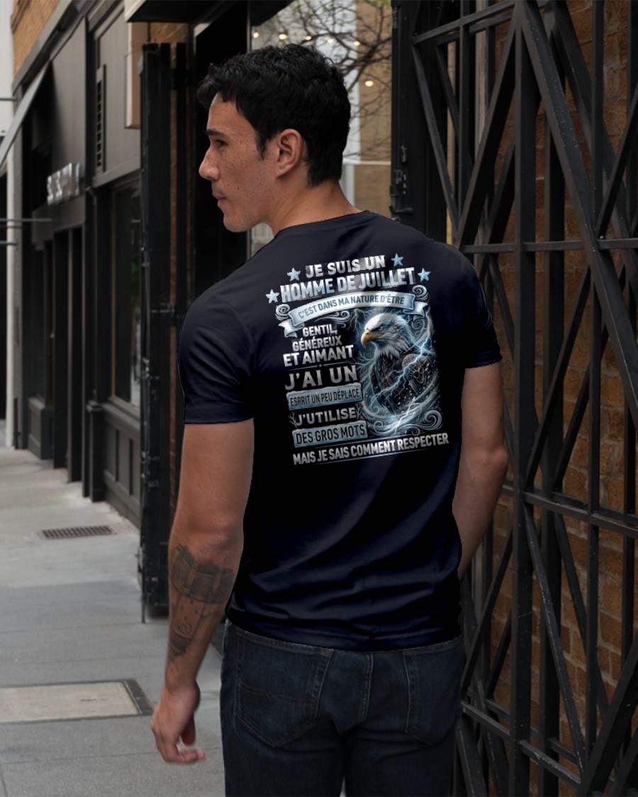 JUILLET – ESPRIT MALICIEUX MAIS SAIT RESPECTER - T-SHIRT ANNIVERSAIRE HOMME - IMPRESSION DTG PREMIUM - frCCDI07 (SKU2604-86-07)