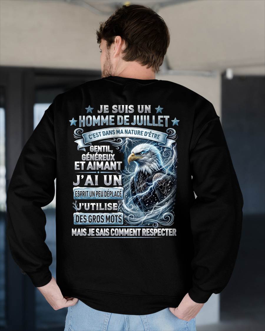 JUILLET – ESPRIT MALICIEUX MAIS SAIT RESPECTER - T-SHIRT ANNIVERSAIRE HOMME - IMPRESSION DTG PREMIUM - frCCDI07 (SKU2604-86-07)