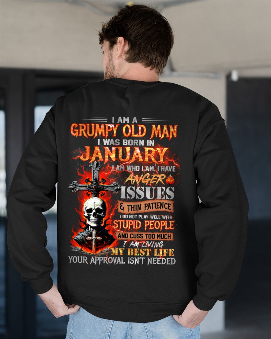 JANUARY - GRUMPY OLD MAN T-SHIRT - FUNNY SKULL ANGER ISSUES TEE - PERFECT GIFT FOR MEN ccdi01 / male (SKU12-319-01)