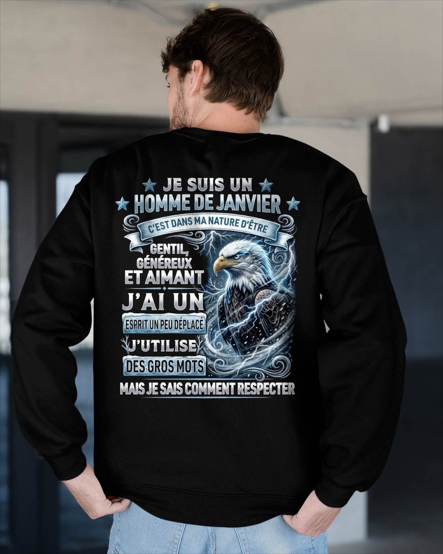 JANVIER - ESPRIT MALICIEUX MAIS SAIT RESPECTER - T-SHIRT ANNIVERSAIRE HOMME - IMPRESSION DTG PREMIUM - frCCDI01 (SKU2604-86-01)