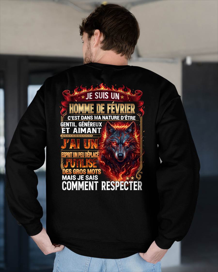 FÉVRIER – ESPRIT MALICIEUX MAIS SAIT RESPECTER - T-SHIRT ANNIVERSAIRE HOMME - IMPRESSION DTG PREMIUM - frCCDI02 (SKU2604-87-02)