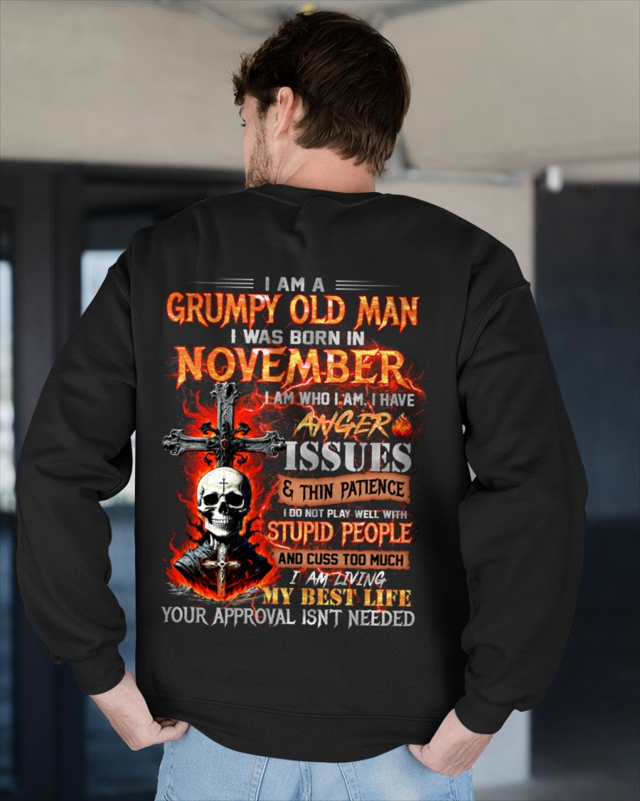 NOVEMBER - GRUMPY OLD MAN T-SHIRT - FUNNY SKULL ANGER ISSUES TEE - PERFECT GIFT FOR MEN ccdi11 / male (SKU12-319-11)