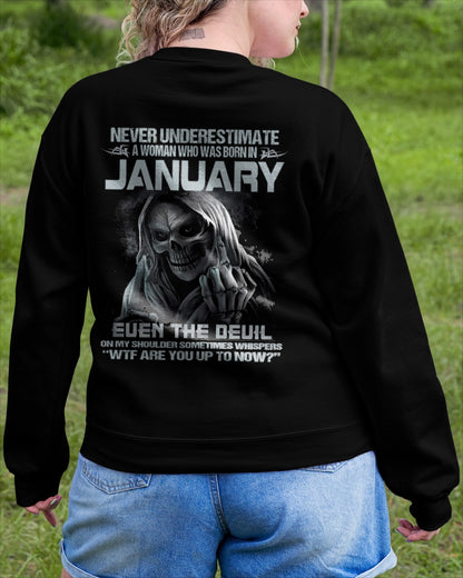 CCDI01 - NEVER UNDERESTIMATE A WOMAN WHO WAS BORN IN JANUARY - FMA DTG-(SKU09-13-01)