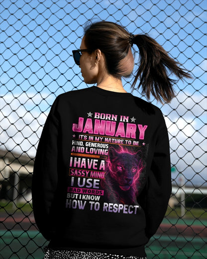 Born in January T-Shirt – Sassy Mind, Respect Quote Panther Design - FMA ccdi01 (SKU09-24-01)