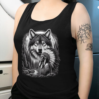 Native American T-Shirts, Vintage Native American Unisex T-Shirt/Hoodie/Sweatshirt HLT00 - Native American Indian and Wolf Feathers Chief Art T-Shirt (2)