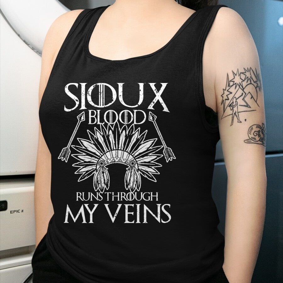 Native American T-Shirts, Vintage Native American Unisex T-Shirt/Hoodie/Sweatshirt HLT00 - Sioux Blood Proud Native American Headdress Sioux Tribe T-Shirt