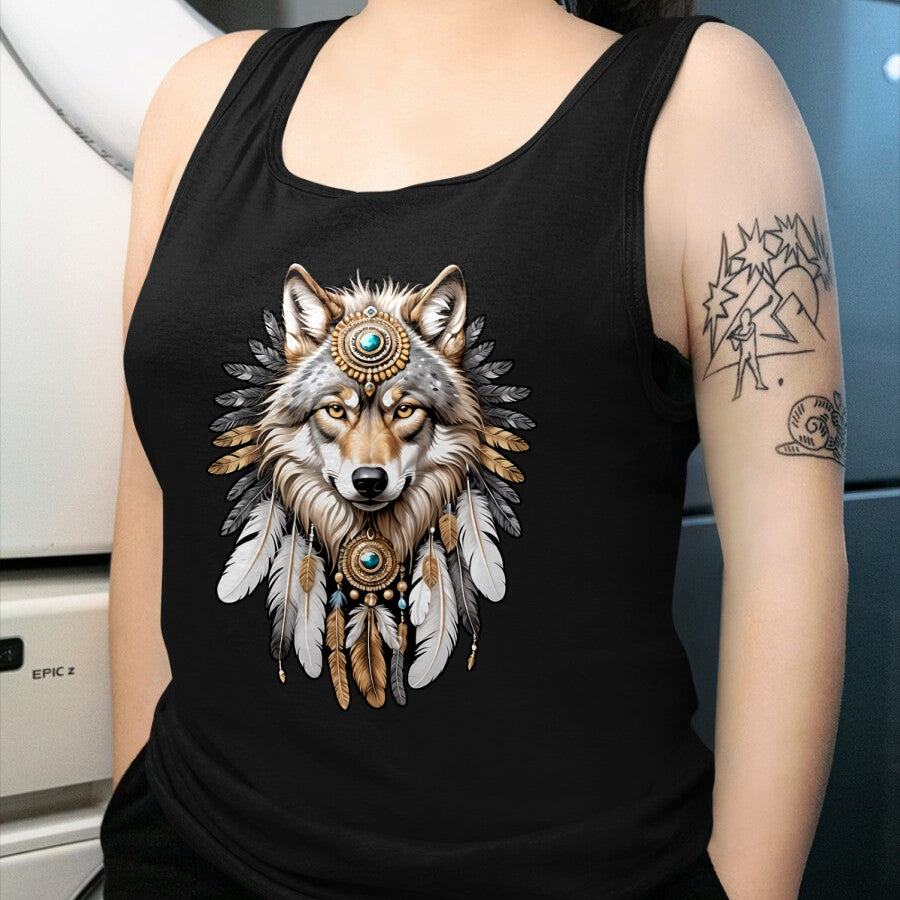 Native American T-Shirts, Vintage Native American Unisex T-Shirt/Hoodie/Sweatshirt HLT00 - Native American Wolf Feather Headdress Hunter Men Women T-Shirt (1)