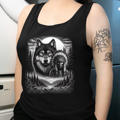 Native American T-Shirts, Vintage Native American Unisex T-Shirt/Hoodie/Sweatshirt HLT00 - Native American Indian and Wolf Feathers Chief Art T-Shirt (1)