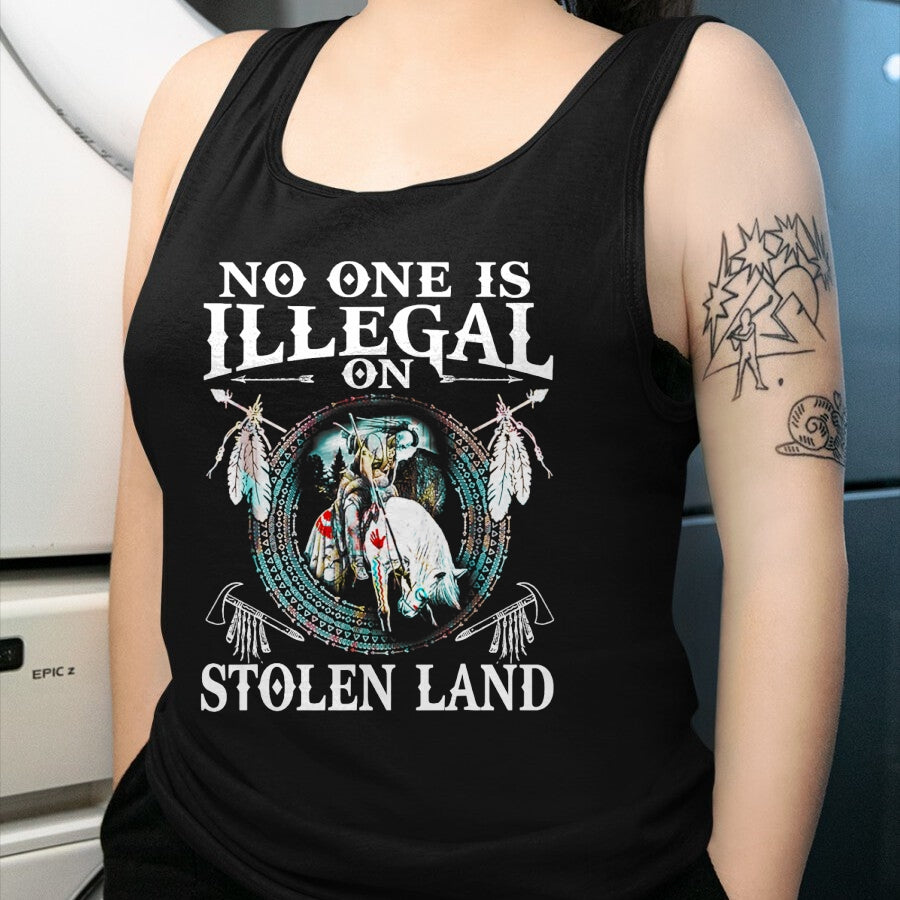 Native American T-Shirts, Vintage Native American Unisex T-Shirt/Hoodie/Sweatshirt HLT00 - No One Is Illegal on Stolen Land Gifts Native Americans T-Shirt (1)