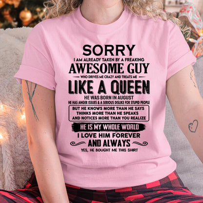 August - Sorry I am already taken by a freaking awesome guy - Gift for Wife From Husband - CCDI08 (SKU-SRG-08)