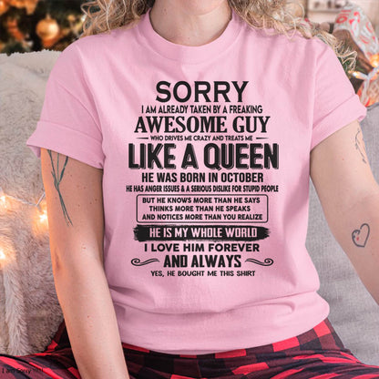 October - Sorry I am already taken by a freaking awesome guy - Gift for Wife From Husband - CCDI10 (SKU08-25-10)