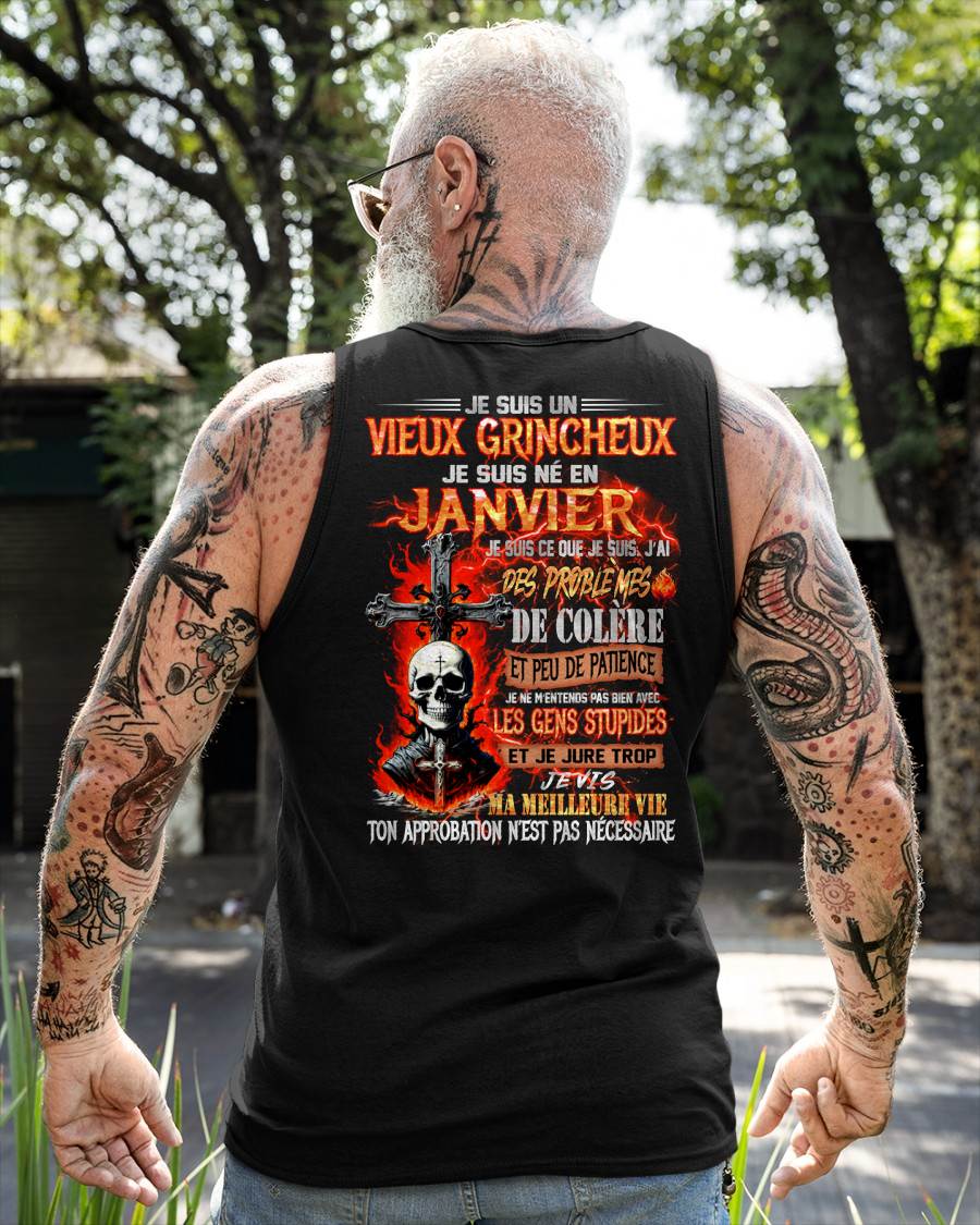 Je Suis Un Vieux Grincheux Né en Janvier – T-Shirt Homme Fort Caractère - male  fr01 / CCDI01 (SKU26T-01141-01)