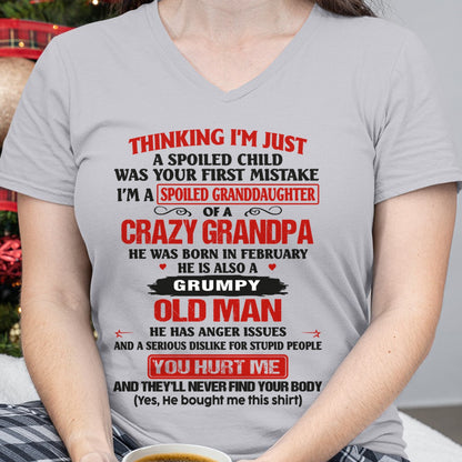 Spoiled Granddaughter of a Crazy Grandpa Shirt – Birthday Gift from February Grandpa / Man - ccdi02 (SKU12-200-02)