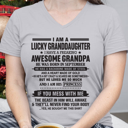 I Am A Lucky Granddaughter T-Shirt – Birthday Gift From September Grandpa / Man - ccdi09 (SKU11-122-09)